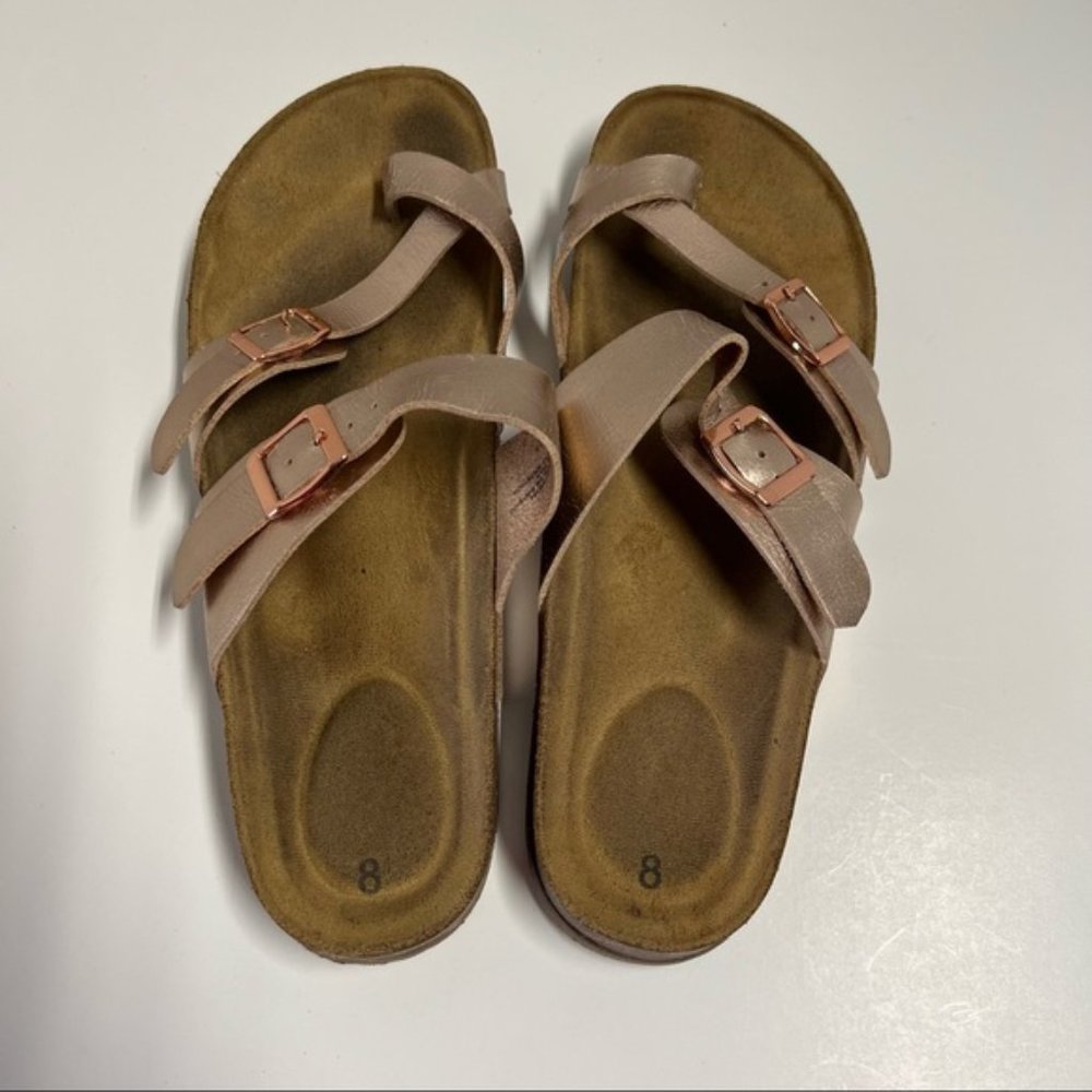 Time and tru woman’s footbed thong slide sandal, rose gold, size 8